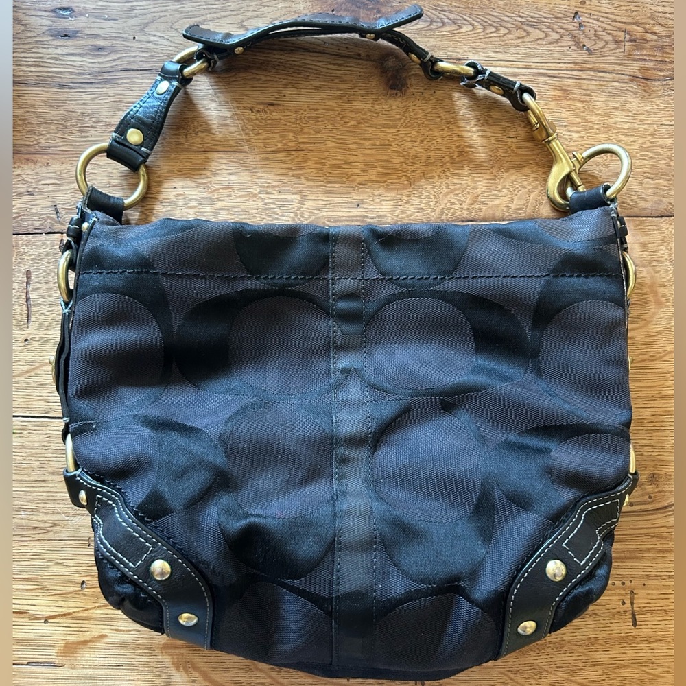 Coach Carly Bag Black Leather Jacquard Gem